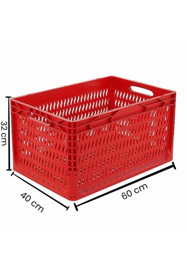 Alpbx Delikli Kırmızı Plastik Kasa 60x40x32 Cm - Sepet 65 Litre