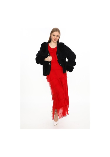 Italyan 2 Beden İnce Gösteren Kat Kat Kolsuz Ipek Elbise-8769 Tam Kırmızı