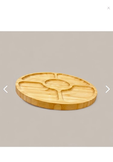5 Bölmeli Bambu Yuvarlak Sunum Tabağı Kahvaltılık ,çerezlik 25 Cm