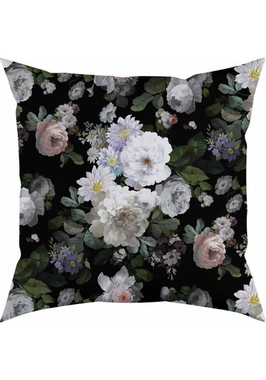 Siyah Çiçek Kadife Yastık/kırlent Dolgu Boncuk Elyaf, Ulusl. Yıkama Ve Solmama Sertifikası Çok Renkli