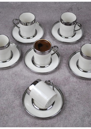 6 Kişilik 12 Parça Porselen Türk Kahve Fincan Takımı 110 Ml Sılve