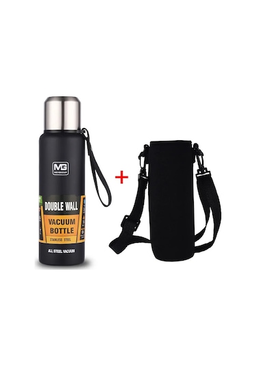 Büyük Kapasiteli Paslanmaz Çelik Termos Taşınabilir Yalıtımlı Termos Şişesi 1000 Ml Siyah