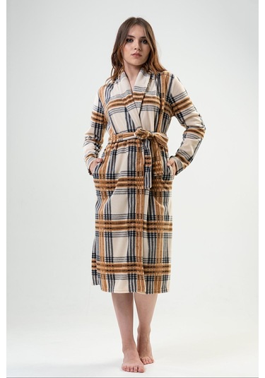 Kadın Uzun Şal Yaka Kahve Polar Sabahlık C4t3n0o102 001