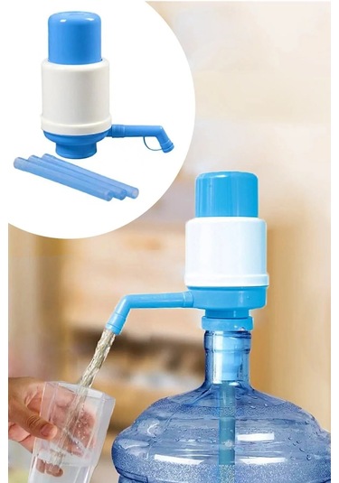 Basmali Damacana Su Pompası Manuel El Pompası - Elektriksiz Beyaz - Mavi