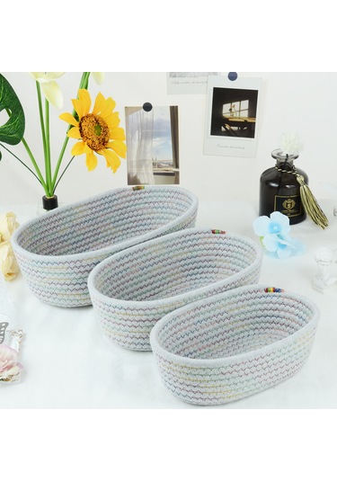 Yystore Oval Saklama Sepeti Pamuk Halat Dokuma M030-0677 Çok Amaçlı Organizasyon