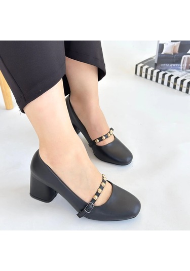 Tino Siyah Cilt Kadın Topuklu Ayakkabı Siyah4