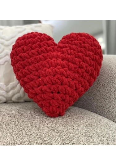 Puffy El Örgüsü Kalp Yastık - Taraftar Yastık - Sevgililer Günü V