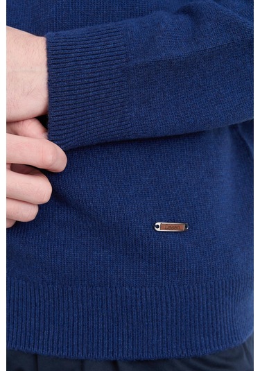 Erkek Sıfır Yaka Basic Yün Kazak İndigo İndigo