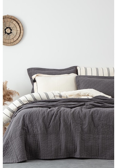 Ecocotton Reha Antrasit Çift Kişilik %100 Organik Pamuk Yatak Örtüsü Seti 240 260 Cm Antrasit