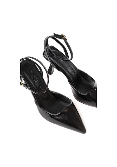 St-004 Siyah Rugan Günlük 7 Cm Topuklu Bayan Ayakkabı Siyah