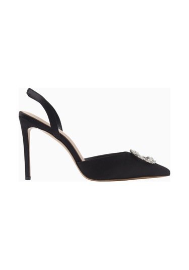 Nass Kyra 100 Kristal Tokalı, Saten Slingback Stiletto Siyah
