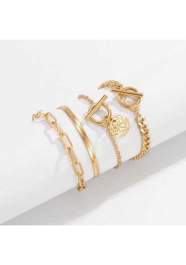 Takı Hip-hop Trendi Yılan Kemiği Zincir Bilezik Seti Retro Metal Ot Tokalı Etiket Bilezik Kadın Diğer