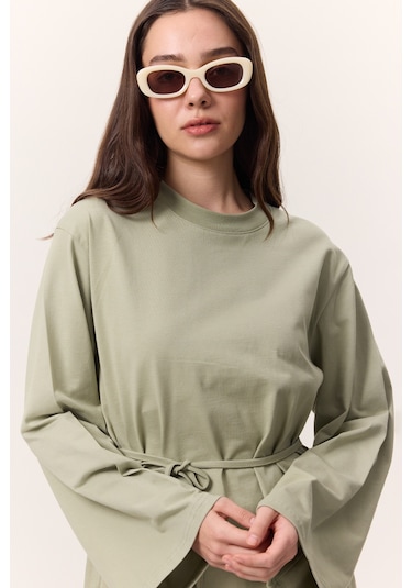Bağlama Detaylı Oversıze Tshırt Çağla Yeşili Çağla Yeşili