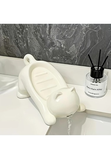 Trendooze Sevimli Kedi Şeklinde Otomatik Drenajlı Kendi Kendini Temizleyen Banyo Kutusu Beyaz Gaojunshop01 Beyaz