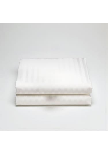 Çift Kişilik Çizgili Pamuk Saten Nevresim 220x230 King Size Mix & Match Otel Serisi Beyaz