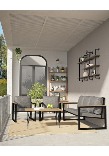Avvio Newyork Bahçe Mobilyası 3-1-1 Bahçe Takımı Balkon Takımı Teras Mobilyası Siyah
