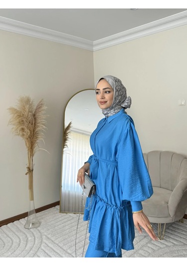 Ptkm002 Büzgülü Fırfırlı Takım Mavi