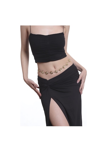 Labalaba Kadın Altın Renk Lak Kaplama Gül Formlu Ayarlanabilir Bel Zinciri, Bel Kolyesi Altın