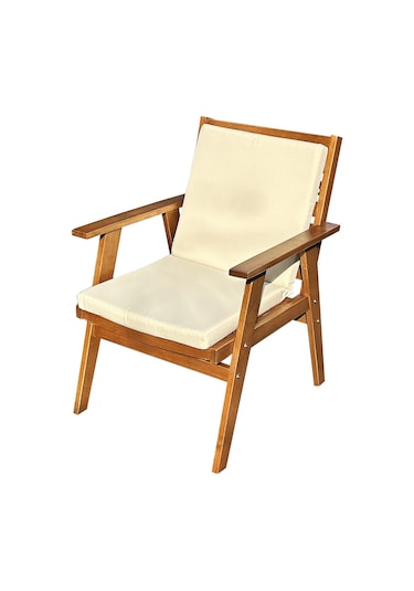 Heybeli Ahşap Bahçe Balkon Sandalyesi Minderli Ahşap