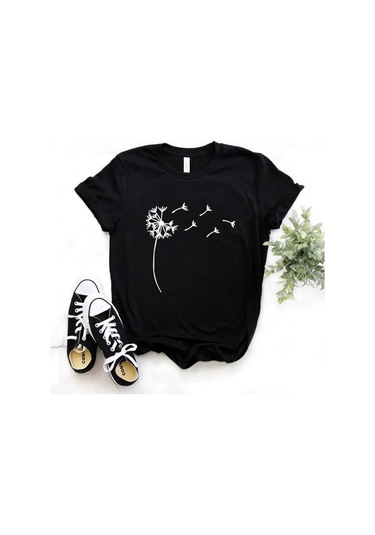 Snapbuy Ejderha Baskılı Kadın T-shirt - Rahat Polyester Gömlek - Genç Kız Üsterkek Black