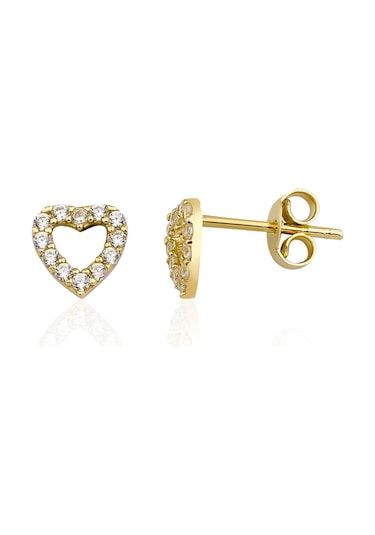 Fiyonk Kuyumculuk 14 Ayar Altın Swarovski Taşlı Kalp Küpe 001