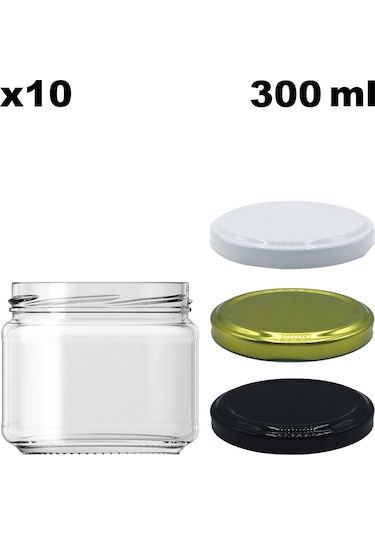 Afracam 300 ML Siyah Metal Kapaklı Şeffaf Cam Kavanoz 10 Adet