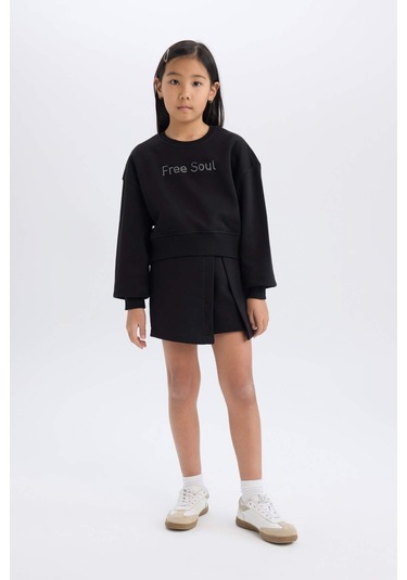 DeFacto Kız Çocuk 2'li Takım Uzun Kollu Baskılı İçi Yumuşak Tüylü Sweatshirt Şort Etek D5460A824WNBK81 Siyah DeFacto Kız Çocuk 2'li Takım Uzun Kollu Baskılı İçi Yumuşak Tüylü Sweatshirt Şort Etek D5460A824WNBK81 Siyah