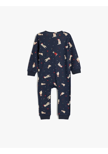 Koton Yılbaşı Temalı Ayıcık Baskılı Tulum Pamuklu Lacivert Desenli 5wmb10415tk 7d2 Lacivert