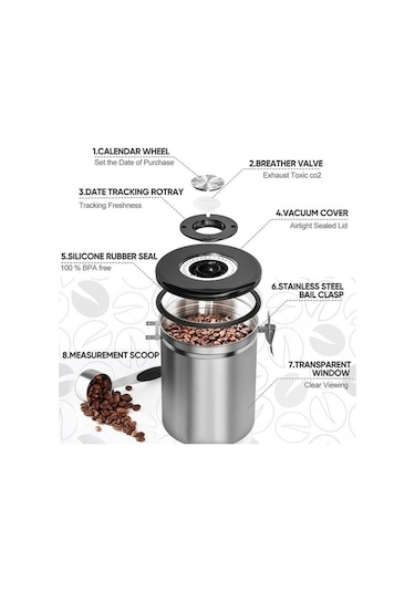 Pazly 1l/1.5l/2l Paslanmaz Çelik Hava Geçirmez Kahve Konteyner Saklama Kabı Seti Çay Pirinç Baharat Otlar Gıda Depolama Kepçe İle 1l Diğer