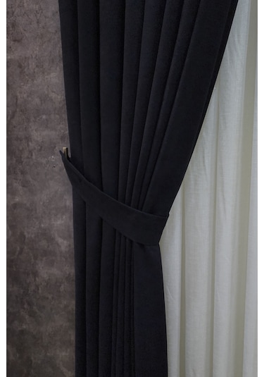 Mosso Fon Perde Düz Renk Siyah