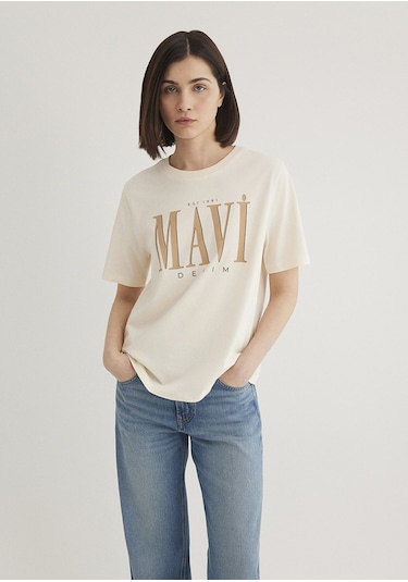 Mavi - Mavi Logo Baskılı Bej Tişört 1611990-70008 Bej