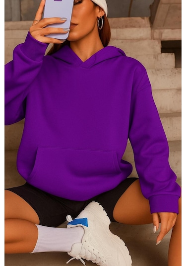 Unısex Düz Renk Sweatshırt Mor