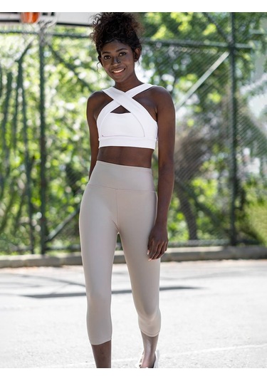 Toparlayıcı Spor Kapri Tayt Bej