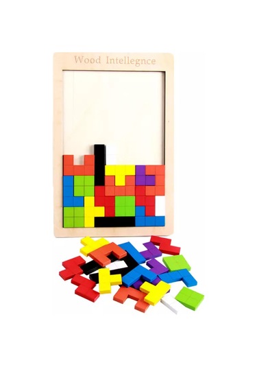 Montessori Ahşap Tetris & Blok Puzzle Zeka Oyuncağı Seti