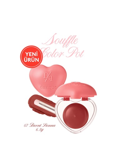 Dasique Kalp Tasarımlı Yoğun Pigmentli Köpük Yapılı Kadife Bitiş Sunan Ruj Souffle Color Pot 07 Burnt Sienna 07 Burnt Sienna