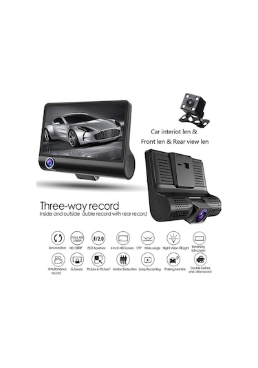4" Araba Dvr Araç Kamerası 3 Lensli Ön Ve Arka Video Kaydedici Kamera G-sensörü
