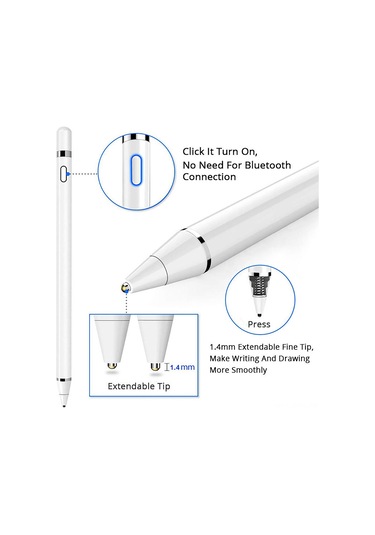 Springsun Yp0001 Beyaz Metal Uçlu Aktif Kapasitif Kalem - İpad Uyumlu, İos, Android Ve Telefonlar İçin Ev Kullanıma Uygun, Kullanımı Kolay, Dayanıklı