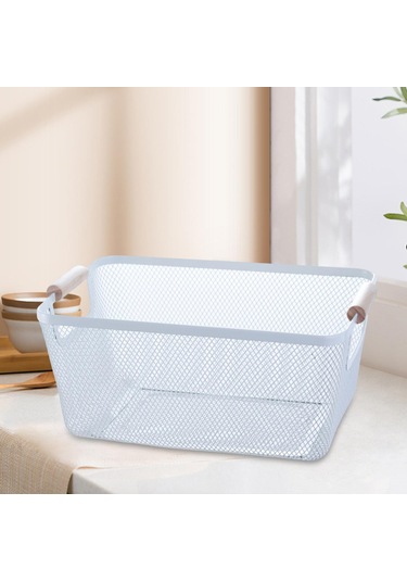 Suntek Ahşap Saplı Metal Tel Saklama Sepeti Makyaj Düzenleme Beyaz