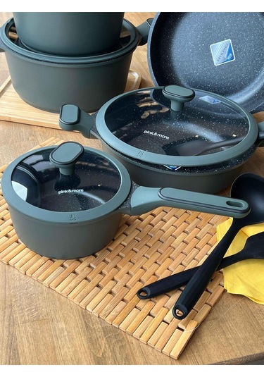 Maya Döküm Tencere Seti Haki Yeşil 9 Parça Haki