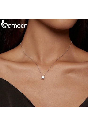 Bamoer D Renk Vvs1 Ex 1ct Mozanit Kolye Kadınlar İçin Düğün 925 Ayar Gümüş Kolye Boyun Zinciri Moda Takı, Seçenekler: 925 Silver