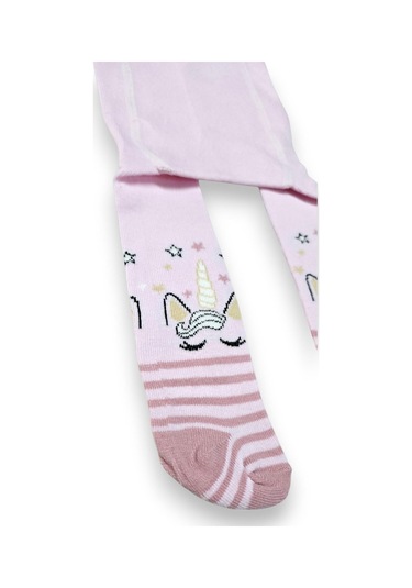 Desenli Kız Çocuk Koton Külotlu Çorap Pembe