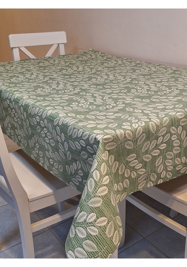 Elyaflı Pvc Muşamba - Desenli Silinebilir Masa Örtüsü Krem Fnt1248 Yeşil