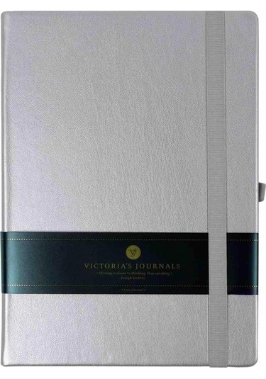 VJ Smyth Vegan Deri Sert Kapaklı Çizgili Not Defteri 15x21 cm (A5) Sedefli Gümüş