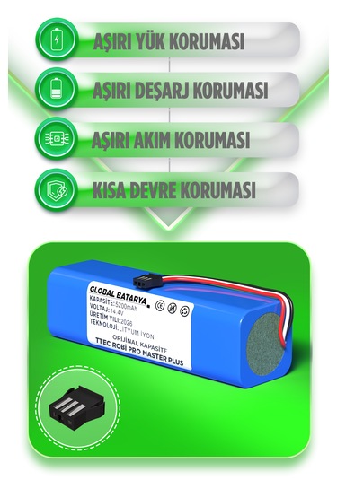 Ttec Robi Pro Master Plus 2rs04 Robot Süpürge Bataryası 14.4v 5200mah Li-ion Pil  Kapasite