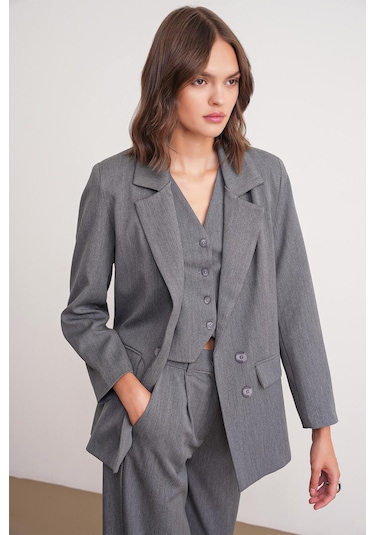 4745 Kadın Oversize Blazer Ceket Antrasit Antrasit