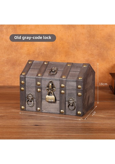 Eski Gri - Şifreli Kilit Ahşap Saklama Kutusu, Ev Şeklinde A
