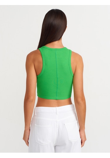 Dilvin Dikiş Efektli Crop Top Yeşil