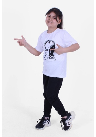 Fyk Kids Atatürk-ımza-bayrak Baskılı Unisexs Takım Beyaz - Siyah