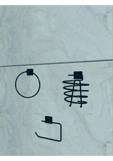 Siyah Yapışkanlı Tuvalet Kağıtlık Halka Havluluk Askısı Ve Fön Makinesi Askısı Seti Banyo Seti Siyah