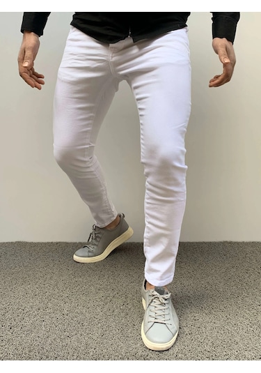 Modefendi Slim Fit Likralı Kot Pantolon Beyaz
